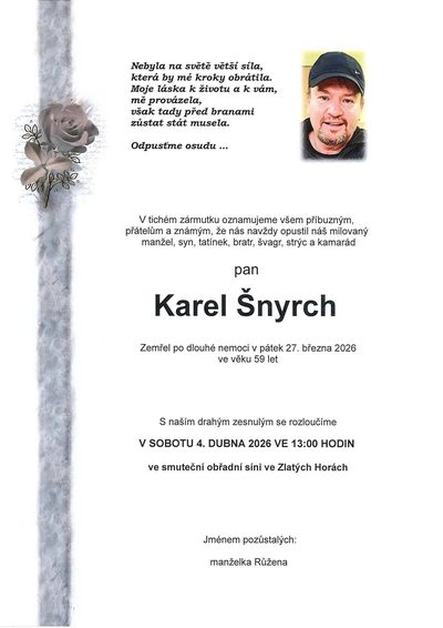 Smuteční oznámení – Karel Šnyrch