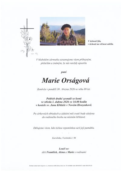 Smuteční oznámení – Marie Orságová