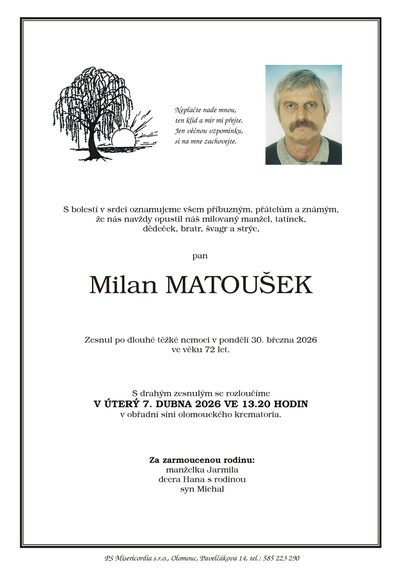 Smuteční oznámení – Milan Matoušek