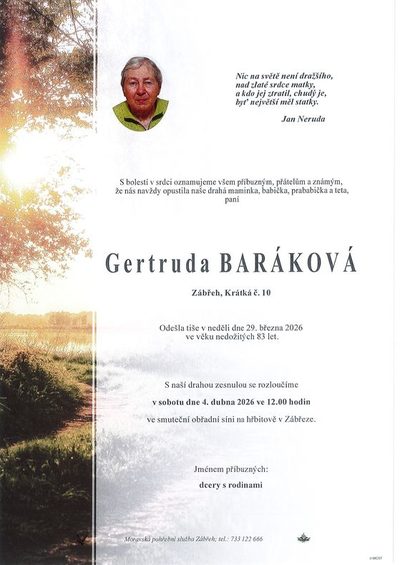 Smuteční oznámení – Zábřeh Baráková