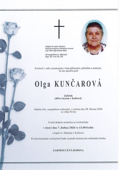 Smuteční oznámení – Olga Kunčarová