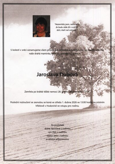 Smuteční oznámení – Jaroslav Dubova