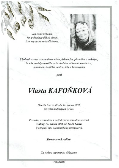Smuteční oznámení – Vlasta Kafoňková
