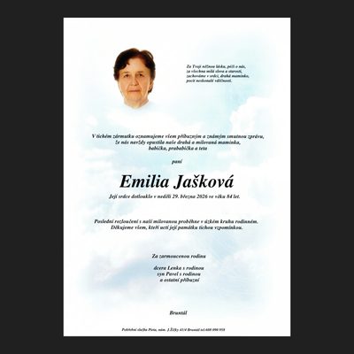 Smuteční oznámení – Emilia Jašková