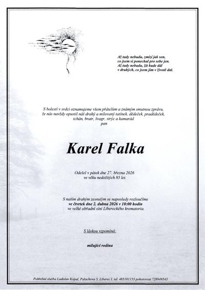 Smuteční oznámení – Karel Falka