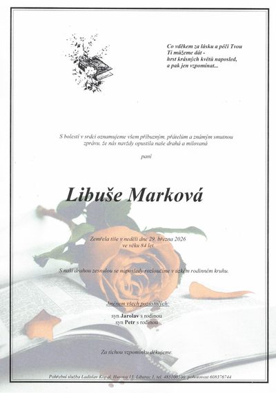 Smuteční oznámení – Libuše Marková