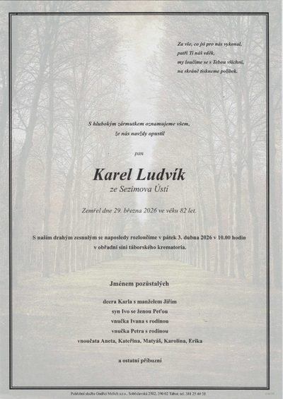 Smuteční oznámení – Karel Ludvík
