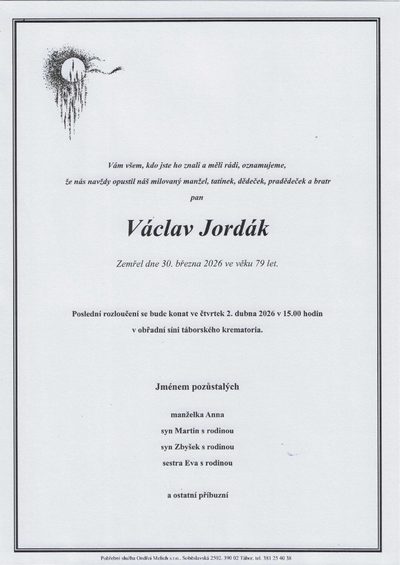 Smuteční oznámení – Václav Jordák