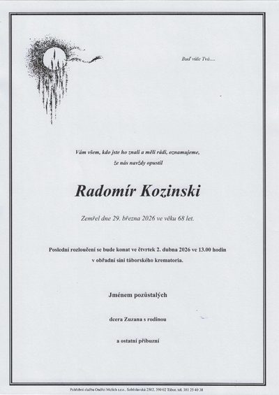 Smuteční oznámení – Radomír Kozinski