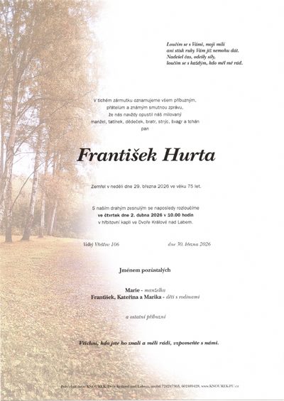 Smuteční oznámení – František Hurta