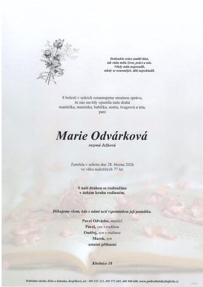 Smuteční oznámení – Marie Odvárková