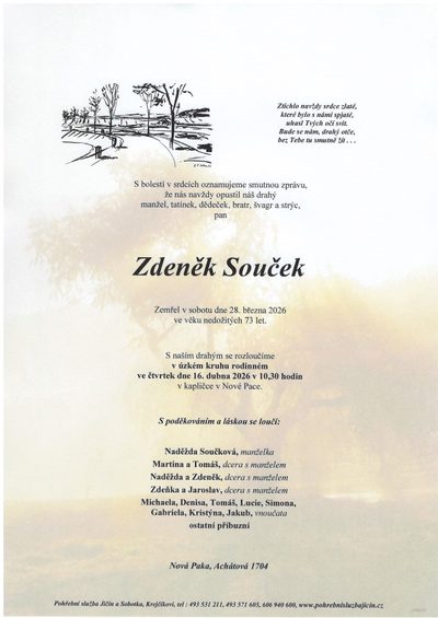 Smuteční oznámení – Zdeněk Souček