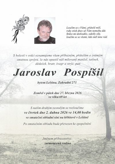 Smuteční oznámení – Jaroslav Pospíšil