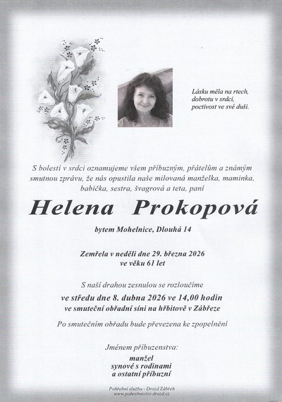 Smuteční oznámení – Felena Prokopová
