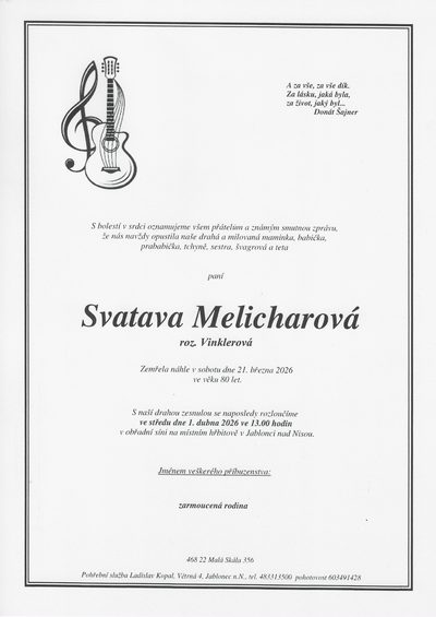 Smuteční oznámení – Svatava Melicharová