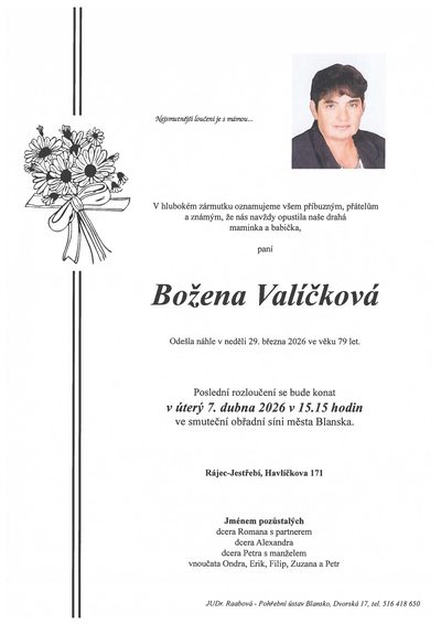 Smuteční oznámení – Božena Valíčková
