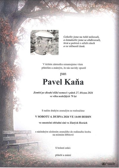 Smuteční oznámení – Pavel Kaňa