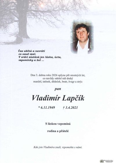 Smuteční oznámení – Vladimír Lapčík