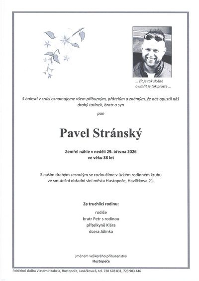 Smuteční oznámení – Pavel Stránský