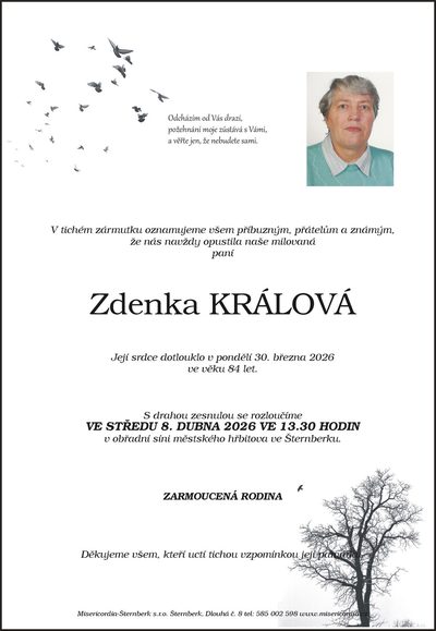 Smuteční oznámení – Zdenka Králová