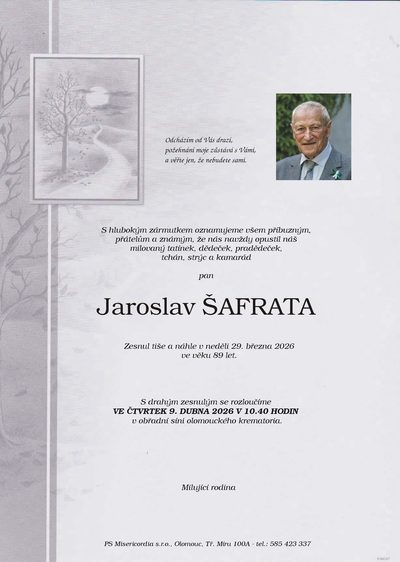 Smuteční oznámení – Jaroslav Šafrata