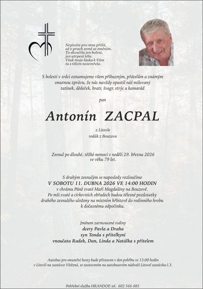 Smuteční oznámení – Antonín Zacpal
