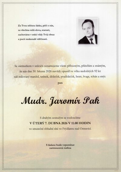 Smuteční oznámení – Jaromír Pak