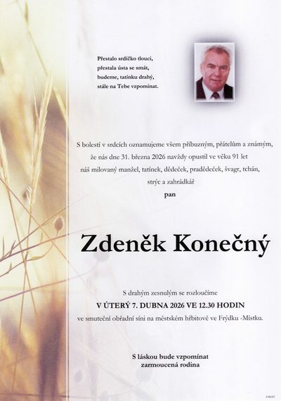 Smuteční oznámení – Zdeněk Konečný