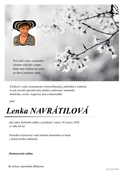 Smuteční oznámení – Lenka Navrátilová