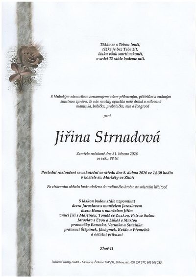 Smuteční oznámení – Jiřina Strnadová