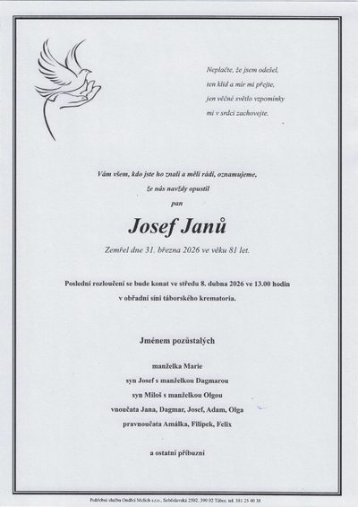 Smuteční oznámení – Josef Janů