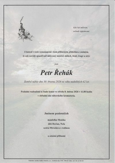 Smuteční oznámení – Petr Řehák