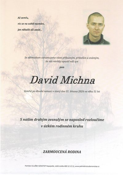 Smuteční oznámení – David Michna