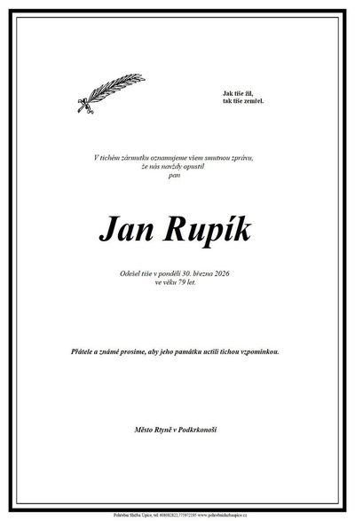 Smuteční oznámení – Jan Rupík