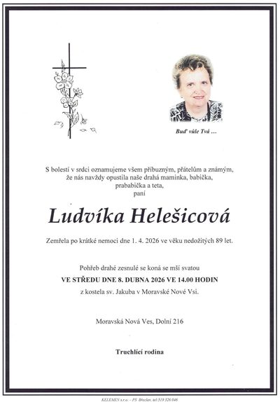 Smuteční oznámení – Ludvíka Helešicová