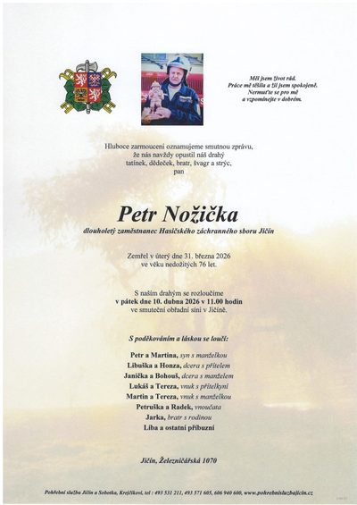 Smuteční oznámení – Petr Nožička