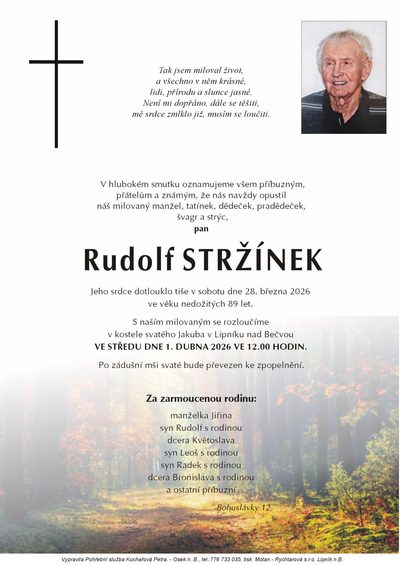 Smuteční oznámení – Rudolf Stržínek