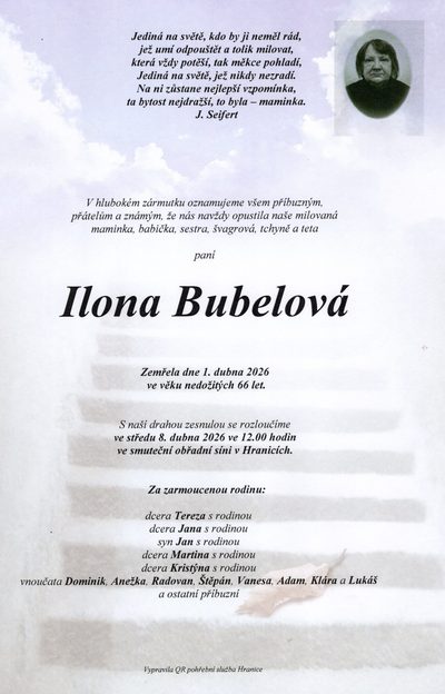 Smuteční oznámení – Ilona Bubelová