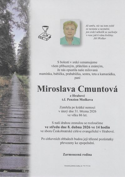 Smuteční oznámení – Miroslava Cmuntová