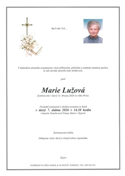 Smuteční oznámení – Marie Lužová