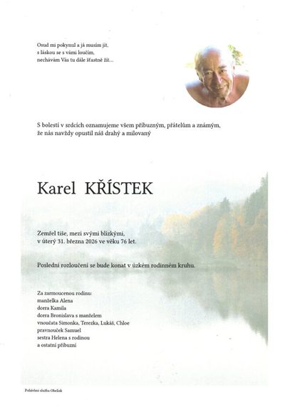 Smuteční oznámení – Karel Křístek