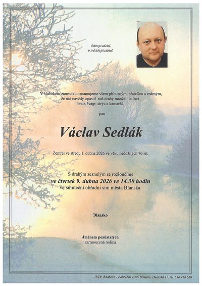 Smuteční oznámení – Václav Sedlák