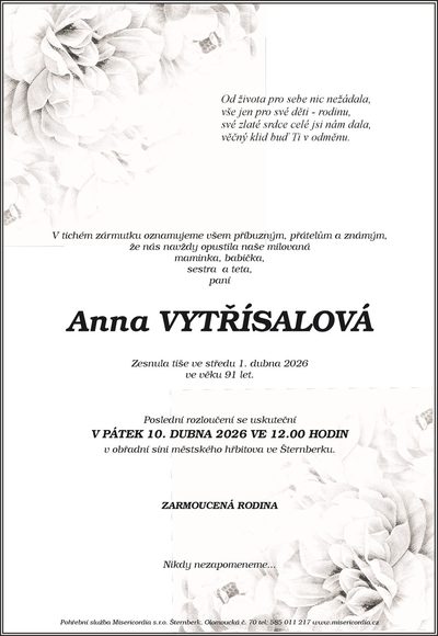 Smuteční oznámení – Anna Vytřísalová