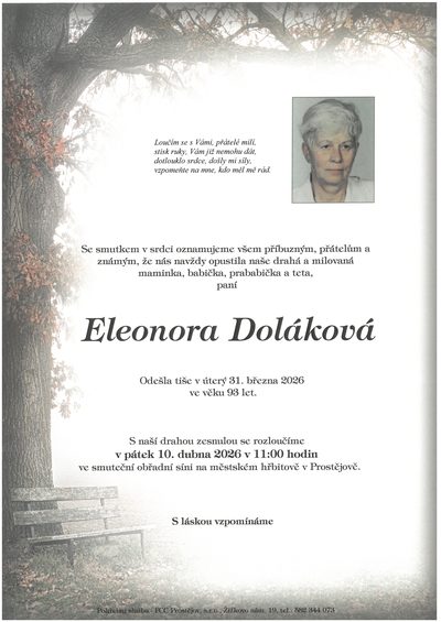 Smuteční oznámení – Eleonora Doláková
