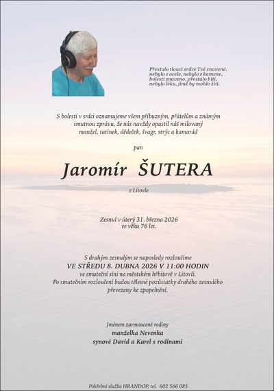 Smuteční oznámení – Jaromír Šutera