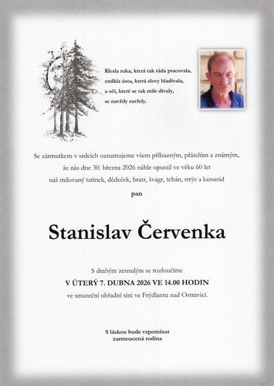 Smuteční oznámení – Stanislav Červenka