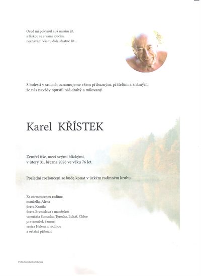 Smuteční oznámení – Karel Křístek