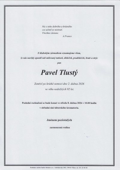 Smuteční oznámení – Pavel Tlustý