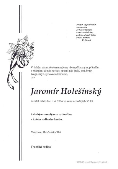 Smuteční oznámení – Jaromír Holešínský