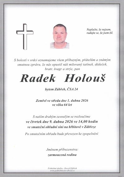 Smuteční oznámení – Radek Holous